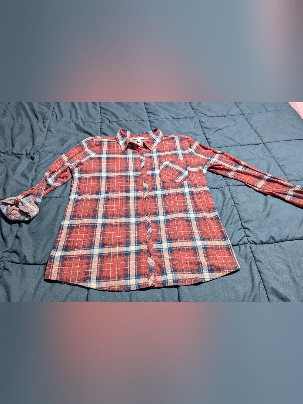 Como Vintage Red Plaid Button-Down Shirt - Casual Everyday Top Size Large